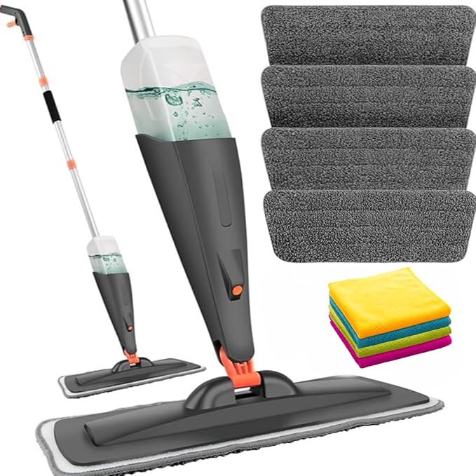 * NEW* SCRATCH ANET-** SUMMER PRICE** Spray Mop 4 Microfibre Cloths Microfiber Mop Spray Cleaner for Floors with 4 Pads and 600Ml Refillable Bottle Suitable for all Floor-grey