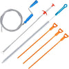 Drain Snake Toilet Unblocker Tool - 3M Sink Drain Plumbing Unblocker Wire, 50CM Drain Snake, 60CM Toilet Auger Hair Clog Remover with Claw, 70CM Sink Cleaning Brush, 6PCS (Orange)