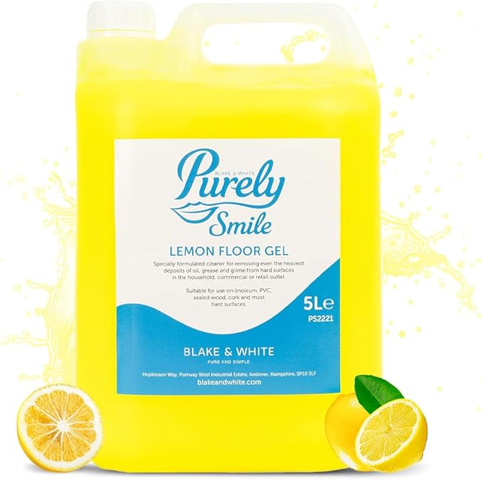 Blake & White Purely Smile Lemon Floor Gel 5L - Powerful Floor Cleaner Liquid for Tiles & Hard Surfaces - Removes Oil, Grease & Grime Deposits - Suitable for Linoleum, PVC & Sealed Wood
