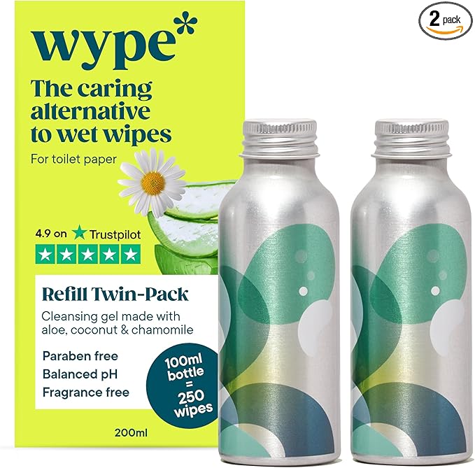 Wype | Refill | Toilet Roll Gel | Flushable Wet Wipe Alternative | Holiday Essentials | 2 x 100ml | 2 Pack
