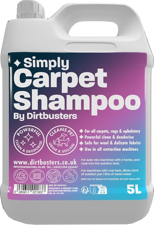 Dirtbusters Simply Carpet Cleaner Shampoo (5L) Powerful Carpet Cleaner Solution To Clean All Soiling & Eliminate Odour, Urine & Remove Stains, For Carpet Shampoo Machines