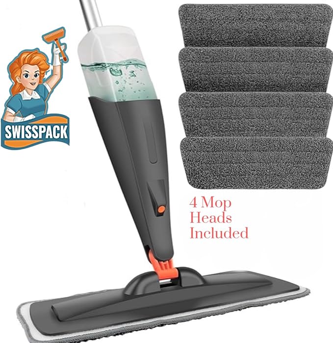 * NEW* SCRATCH ANET-** SUMMER PRICE** Spray Mop 4 Microfibre Cloths Microfiber Mop Spray Cleaner for Floors with 4 Pads and 600Ml Refillable Bottle Suitable for all Floor-grey