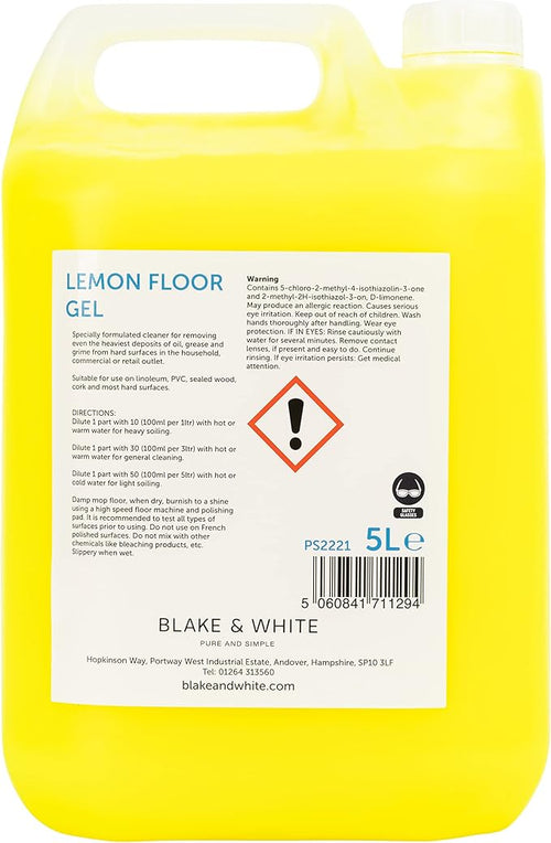 Blake & White Purely Smile Lemon Floor Gel 5L - Powerful Floor Cleaner Liquid for Tiles & Hard Surfaces - Removes Oil, Grease & Grime Deposits - Suitable for Linoleum, PVC & Sealed Wood