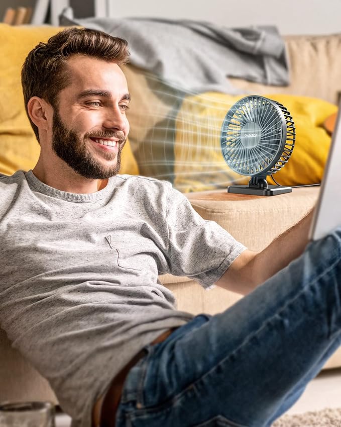 gaiatop USB Desk Fan, Small But Powerful, Portable Quiet 3 Speeds Wind Desktop Personal Fan, Adjustment Mini Fan Table Fan for Better Cooling, Home Office Car Indoor Outdoor Black