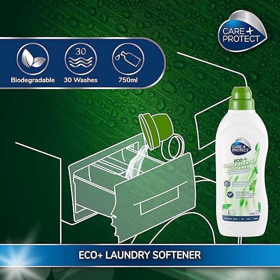 Care+Protect ECO+ Laundry Softener - Ideal For All Types Of Fabrics - Softens Fabrics And Facilitates Ironing 750 ml For Upto 30 Washes