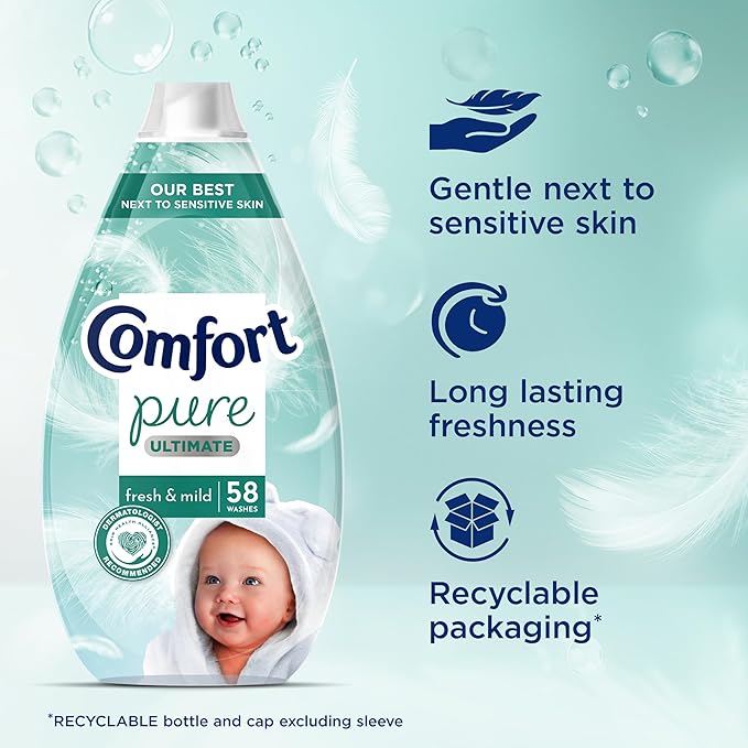 Comfort Pure Ultimate Fresh & Mild Ultra Concentrated Fabric Conditioner Dermatologist-Recommended Gentle Next to Sensitive Skin 58 washes (870 ml)