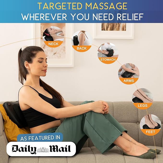 Back Massager, Neck Massage, Shiatsu Pillow with Heat, Deep Tissue Kneading Massager for Neck, Back, Shoulder, Legs, Electric, Muscle Pain Relax, Gifts for Women Men Mum Dad Him Her