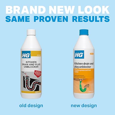 HG Kitchen Drain & Plug Unblocker, Natural, Heavy Duty, Kitchen Sink Unblocker & Cleaner for Pipes, Septic Tank Safe - 1 Litre