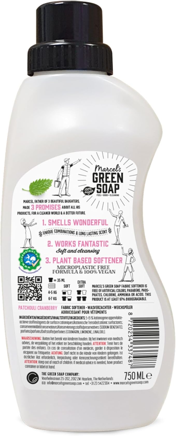 Marcel's Green Soap - Fabric Conditioner Patchouli & Cranberry - Fabric Softener - 100% Vegan - Refillable - Laundry - 750ml