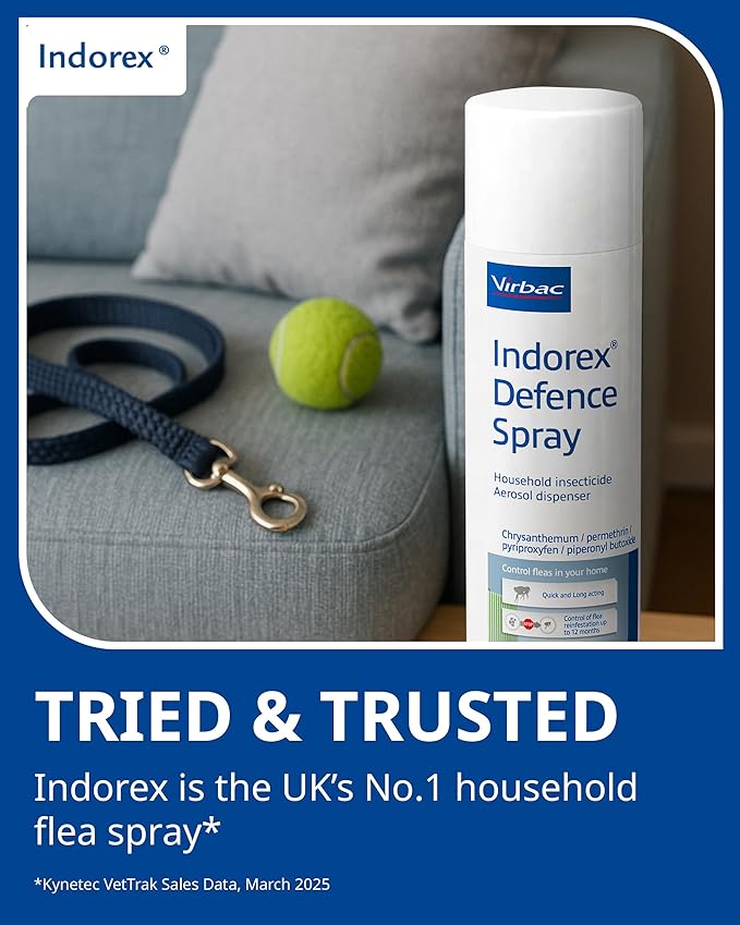 Indorex Defence Household Flea Spray | 2 x 500ml Cans | Protect Home from Fleas & House Dust Mites | Long-Lasting Protection for Up to 12 Months