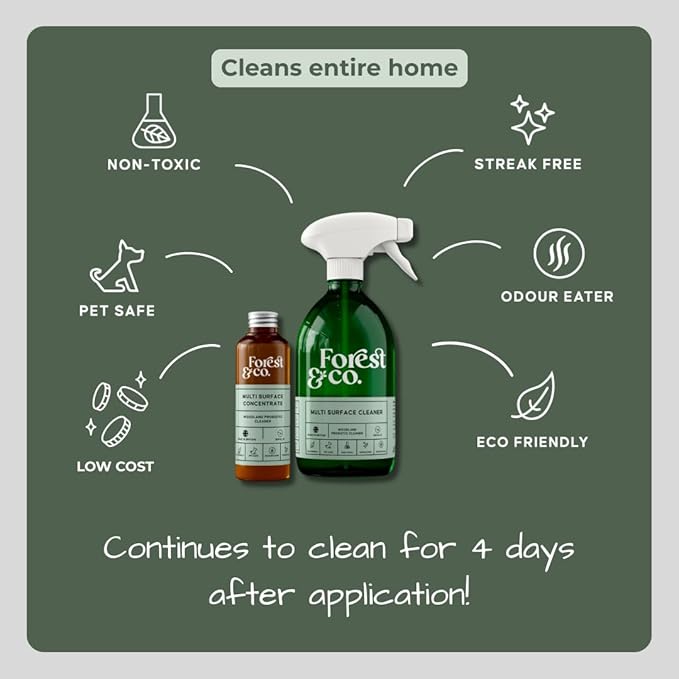 Forest&Co - Multi-Surface Starter Kit, 16 Refills | Pet Safe, Non-Toxic, Streak-Free | Eco-Friendly, Woodland Probiotics | Suitable For All Surfaces | Includes Spray Bottle & 100ml Liquid Concentrate