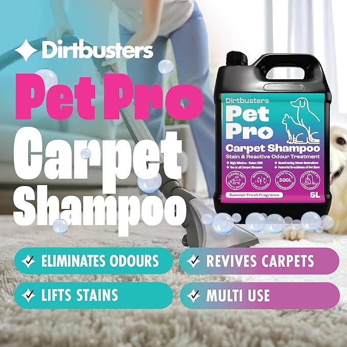 Dirtbusters Pet Pro Carpet Cleaner Shampoo Solution (5L) Deep Cleaning Stain Remover With Odour Neutraliser To Remove Dog & Cat Urine, Makes 500L Of Carpet Cleaner Solution