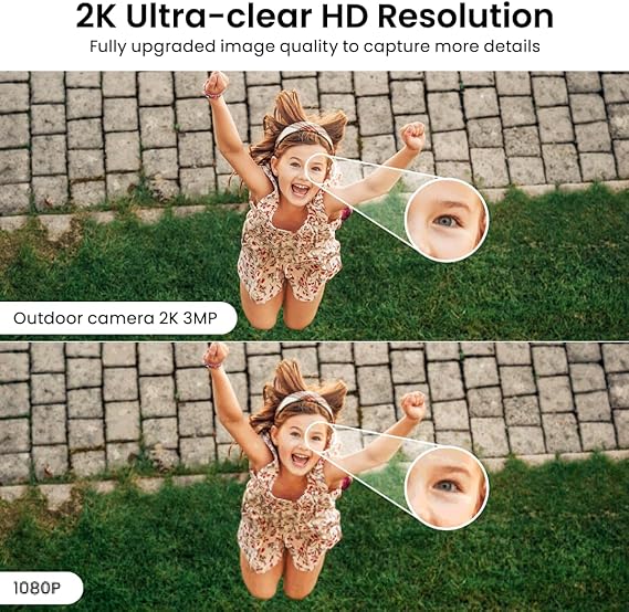 Outdoor Security Camera - 2K CCTV Camera Systems IP65 Waterproof, Home/House WiFi Indoor for Pet Dog Baby, Human Detection, 24/7 Storage Colour Night Vision Smart Siren Work with Alexa C1