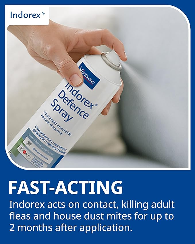 Indorex Defence Household Flea Spray | 2 x 500ml Cans | Protect Home from Fleas & House Dust Mites | Long-Lasting Protection for Up to 12 Months