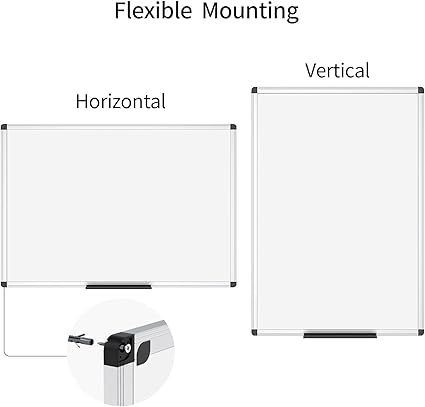 VIZ-PRO Magnetic Whiteboard 60 x 45 cm, Dry Erase White Board with Pen Tray, Silver Aluminium Frame, Dry Wipe Writing Board for Office, Home & School