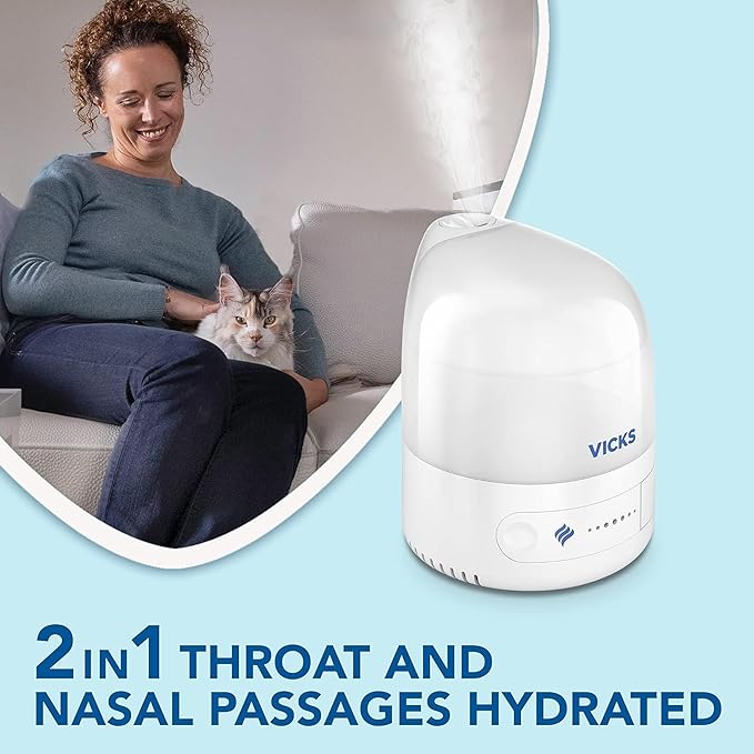 Vicks Personal Cool Mist Ultrasonic Humidifier - Small, Easy to Use, Quiet - Constant Mist Output - Home Use, Bedroom, Office, Nursery - Essential Oil VapoPad Included - Up to 5h for 10m2 - VUL510