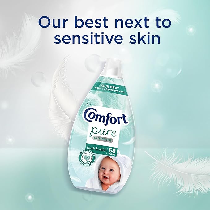 Comfort Pure Ultimate Fresh & Mild Ultra Concentrated Fabric Conditioner Dermatologist-Recommended Gentle Next to Sensitive Skin 58 washes (870 ml)