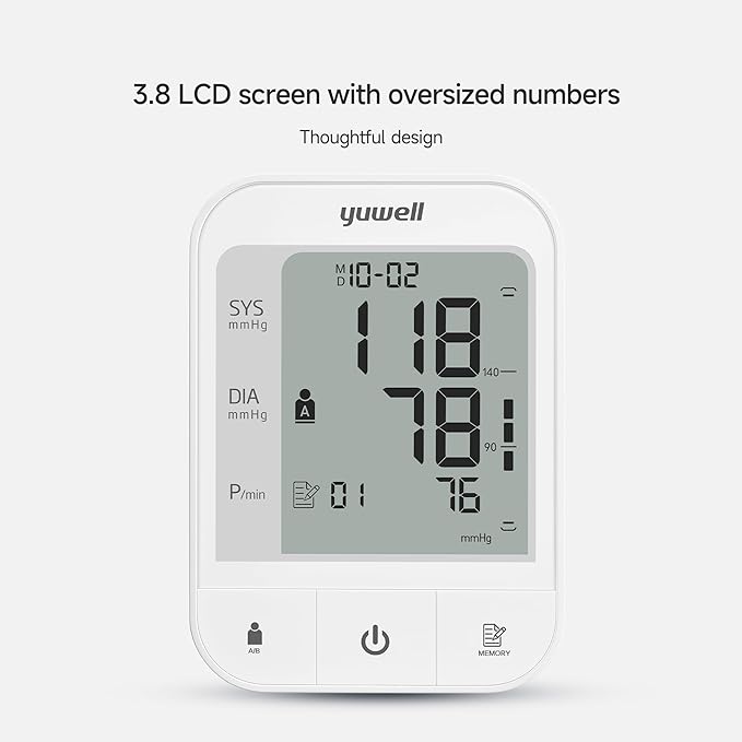 yuwell Blood Pressure Monitor, Extra Large Upper Arm Cuff, Digital Blood Pressure Machines for Home Use, Arm Bp Monitor with Large Display, Dual Power Options (YE670A with USB Cable)