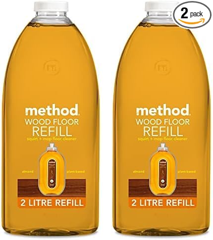 Method Wood Floor Cleaner Refill, Moisturising Oil, Surface Spray, Gently Cleans and Shines, Almond Natural Scent, Pack of 2, 2L