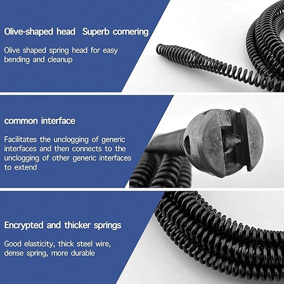 Drain Snake Unblocker 3M, 10mm with Electric Adapters and Handle Tool, Sink Unblocker and Drain Auger Tool for Sink Unblocker and Drain Unblocker Tool