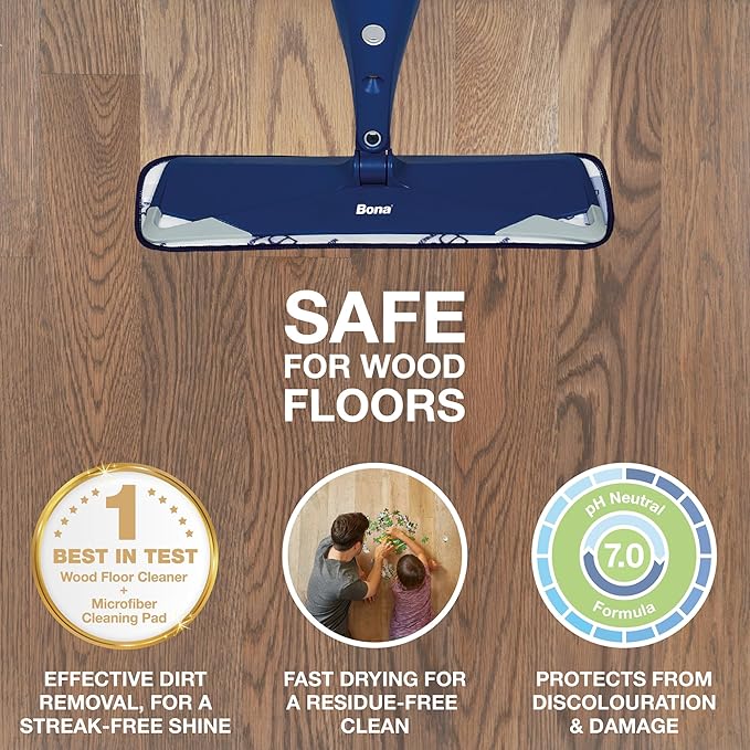 Bona Wood Floor Cleaner Liquid, Residue Free, Streak Free, Suitable for Hardwood, Solid Wood, and Engineered Wood Floors, 4 Litre