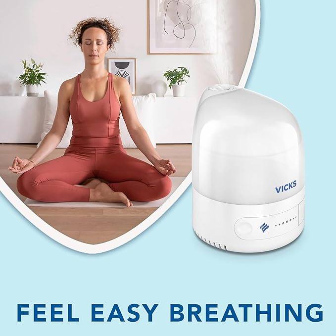 Vicks Personal Cool Mist Ultrasonic Humidifier - Small, Easy to Use, Quiet - Constant Mist Output - Home Use, Bedroom, Office, Nursery - Essential Oil VapoPad Included - Up to 5h for 10m2 - VUL510