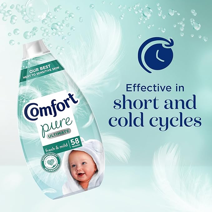 Comfort Pure Ultimate Fresh & Mild Ultra Concentrated Fabric Conditioner Dermatologist-Recommended Gentle Next to Sensitive Skin 58 washes (870 ml)