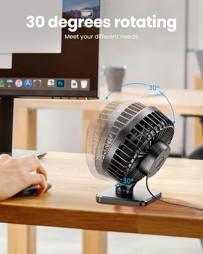 gaiatop USB Desk Fan, Small But Powerful, Portable Quiet 3 Speeds Wind Desktop Personal Fan, Adjustment Mini Fan Table Fan for Better Cooling, Home Office Car Indoor Outdoor Black