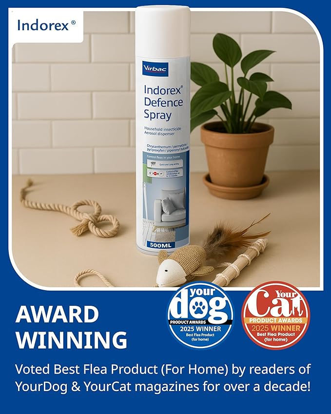 Indorex Defence Household Flea Spray | 2 x 500ml Cans | Protect Home from Fleas & House Dust Mites | Long-Lasting Protection for Up to 12 Months