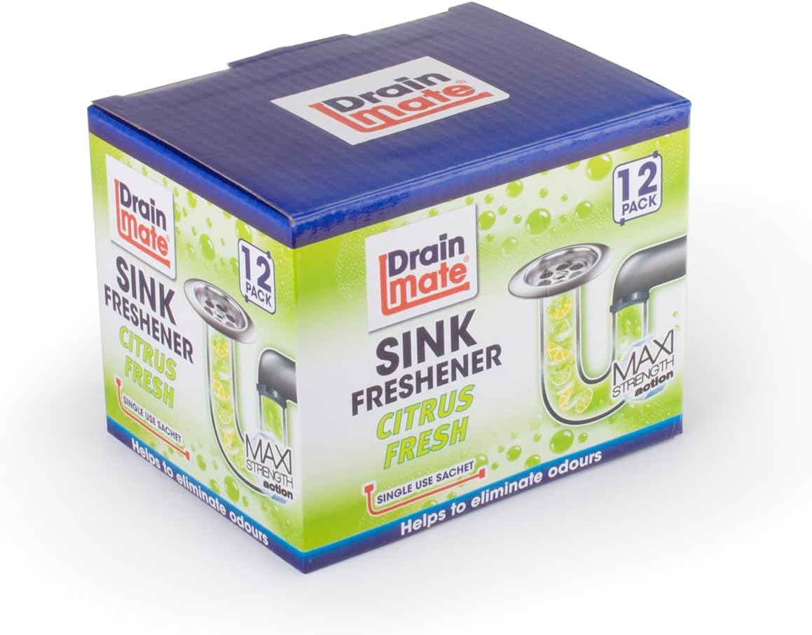 Plug Hole, Sink & Drain Freshener – 12 Sachets, Eliminates Odors & Prevents Blockages for Clean, Fresh Drains