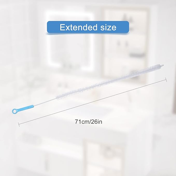 Ungfu Mall 2Pcs Sink Cleaning Brush, 71cm Extended Drain Snake Sink Unblocker Tool Sewer Cleaning Hook with 2 Pcs Sticky Hooks Drain Unblocker Tools for Sink, Bath Plug and Sewer, Blue