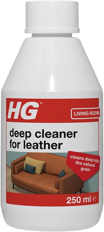 HG Deep Cleaner for Leather, Leather Cleaner & Faux Leather Cleaner, Safe & Mild for Coloured Leather, Water Based Bag, Boot, Jacket & Leather Sofa Cleaning Liquid - 250ml
