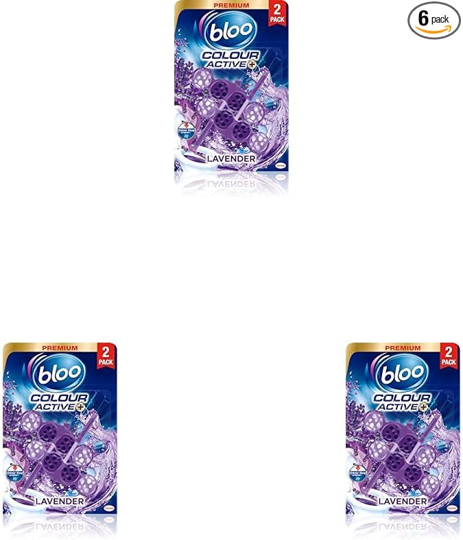 Bloo Colour Active Toilet Rim Block Lavender with Anti-Limescale, Cleaning Foam, Dirt Protection and Extra Freshness - 2 x Rimblocks, purple (Pack of 3)