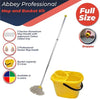 Abbey Professional Mop and Bucket Set Heavy Duty with Wringer and Two Traditional Cotton Mop Heads for Cleaning Floors – Strong Aluminum Mop Handles –Mop Bucket Capacity 12L with Pouring Lip (Yellow)