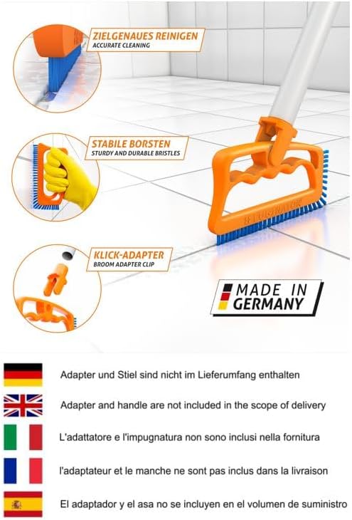 Fuginator tile joint brush orange/blue - innovative grout brush for cleaning joints in bathroom, kitchen & household removes mould superficially