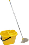 Abbey Professional Mop and Bucket Set Heavy Duty with Wringer and Two Traditional Cotton Mop Heads for Cleaning Floors – Strong Aluminum Mop Handles –Mop Bucket Capacity 12L with Pouring Lip (Yellow)