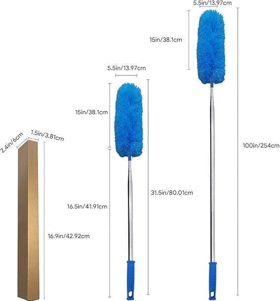 Feather Duster,Extendable Duster Microfiber Long Extension Pole Scratch Resistant Cover, Washable, Cleaning High Ceiling Fans, Blinds, Cobweb (Grey)