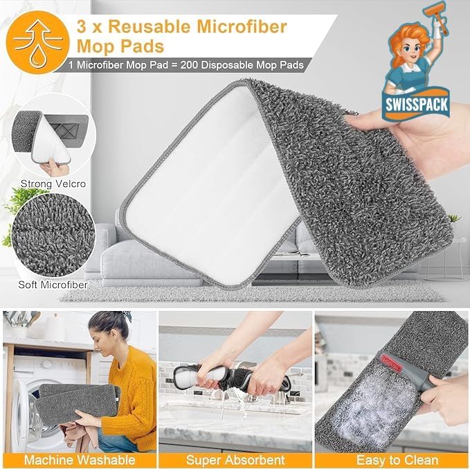 * NEW* SCRATCH ANET-** SUMMER PRICE** Spray Mop 4 Microfibre Cloths Microfiber Mop Spray Cleaner for Floors with 4 Pads and 600Ml Refillable Bottle Suitable for all Floor-grey