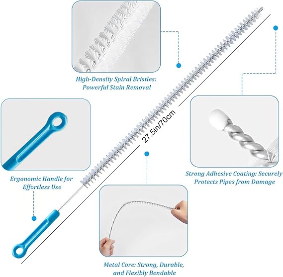 Drain Snake Toilet Unblocker Tool - 3M Sink Drain Plumbing Unblocker Wire, 50CM Drain Snake, 60CM Toilet Auger Hair Clog Remover with Claw, 70CM Sink Cleaning Brush, 6PCS (Orange)