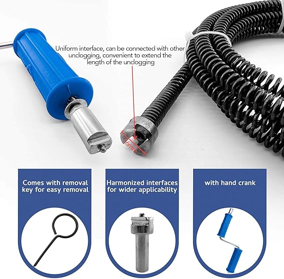 Drain Snake Unblocker 3M, 10mm with Electric Adapters and Handle Tool, Sink Unblocker and Drain Auger Tool for Sink Unblocker and Drain Unblocker Tool