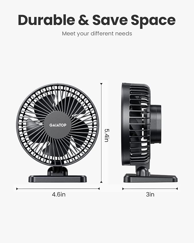 gaiatop USB Desk Fan, Small But Powerful, Portable Quiet 3 Speeds Wind Desktop Personal Fan, Adjustment Mini Fan Table Fan for Better Cooling, Home Office Car Indoor Outdoor Black