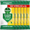 Dettol, Floor Cleaner, Antibacterial, Large Biodegradable Wipes, Citrus, 150 Wipes (25 x 6pck) Disinfectant, Kitchen and Bathroom, Home Hygiene, Kills 99.9 Percent of Germs