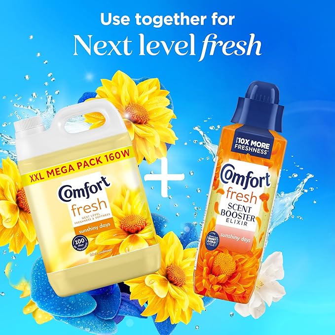 Comfort Fresh Sunshiny Days Fabric Conditioner Softener with Motion-Activated Fragrance Technology 100 Days of Freshness 160 washes (4.8 L)