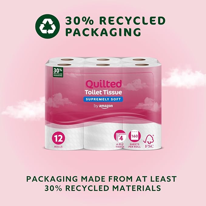 4-Ply Quilted Toilet Tissues, Unscented, 12 Rolls (1 Pack of 12), 160 Sheets per Roll
