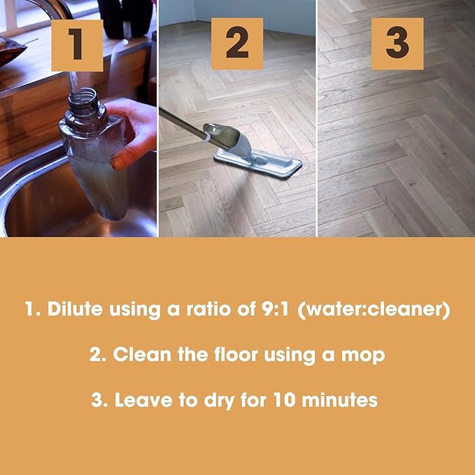 Wood Floor Cleaner - Dilutes to Make 5 Litres - Super Concentrated & Quick Drying - Infused With Orange Aroma - For All Types of Wooden Floors - 500ml