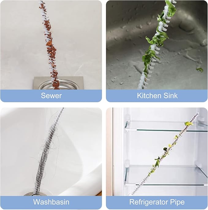 Ungfu Mall Sink Cleaning Brush and Refrigerator Scrub Brush Drain Snake Sink Unblocker Tool Sewer Cleaning Hook for Bath Plug, Fridge Cleaning and Unclogging Kit