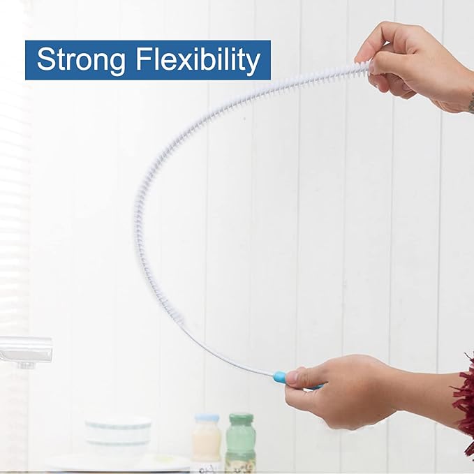 Ungfu Mall 2Pcs Sink Cleaning Brush, 71cm Extended Drain Snake Sink Unblocker Tool Sewer Cleaning Hook with 2 Pcs Sticky Hooks Drain Unblocker Tools for Sink, Bath Plug and Sewer, Blue