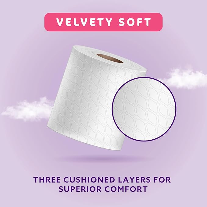 Toilet Roll, 3-ply Quilted, Velvety Soft, 45 Rolls (5 Packs of 9), 200 Sheets per Roll, FSC Certified