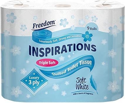 Freedom Inspirations Luxury 3Ply Toilet Roll - 45 Quilted Soft White and Scented Hygiene Bulk White Toilet Tissue and Loo Rolls