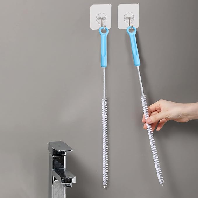 Ungfu Mall 2Pcs Sink Cleaning Brush, 71cm Extended Drain Snake Sink Unblocker Tool Sewer Cleaning Hook with 2 Pcs Sticky Hooks Drain Unblocker Tools for Sink, Bath Plug and Sewer, Blue